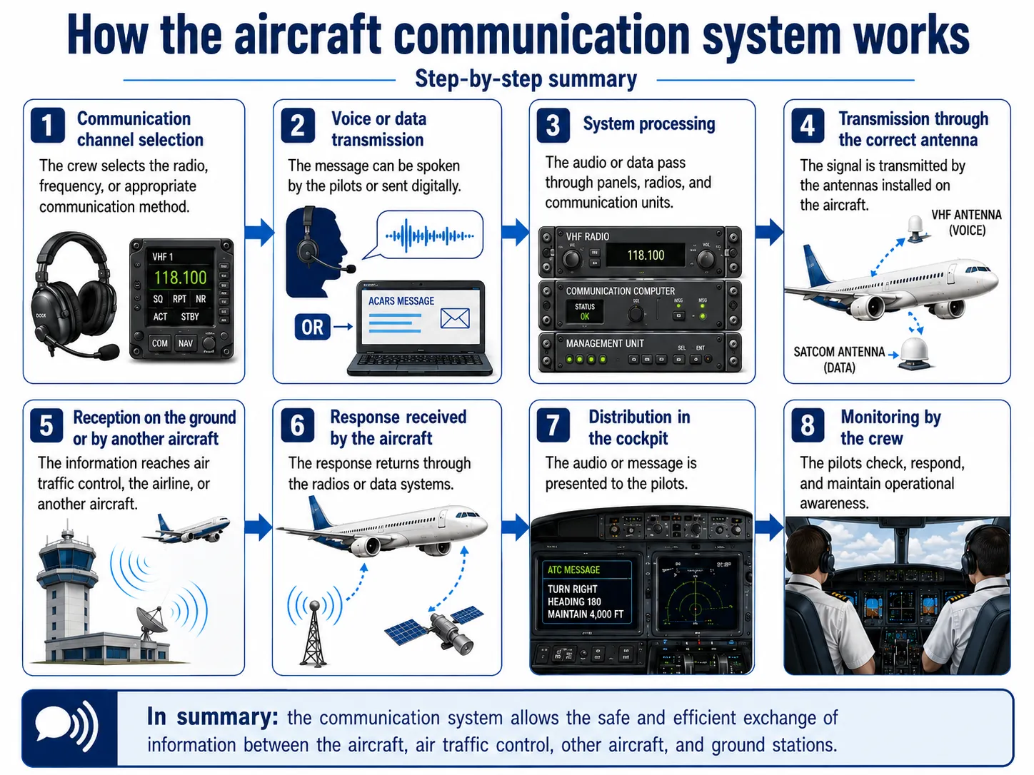 Step-by-step summary of the aircraft communication system