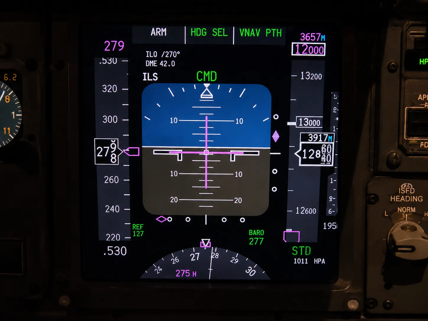 Primary flight display showing Flight Director guidance