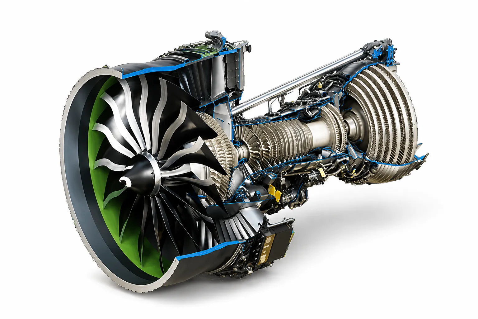 GE9X engine by GE Aerospace on a white background