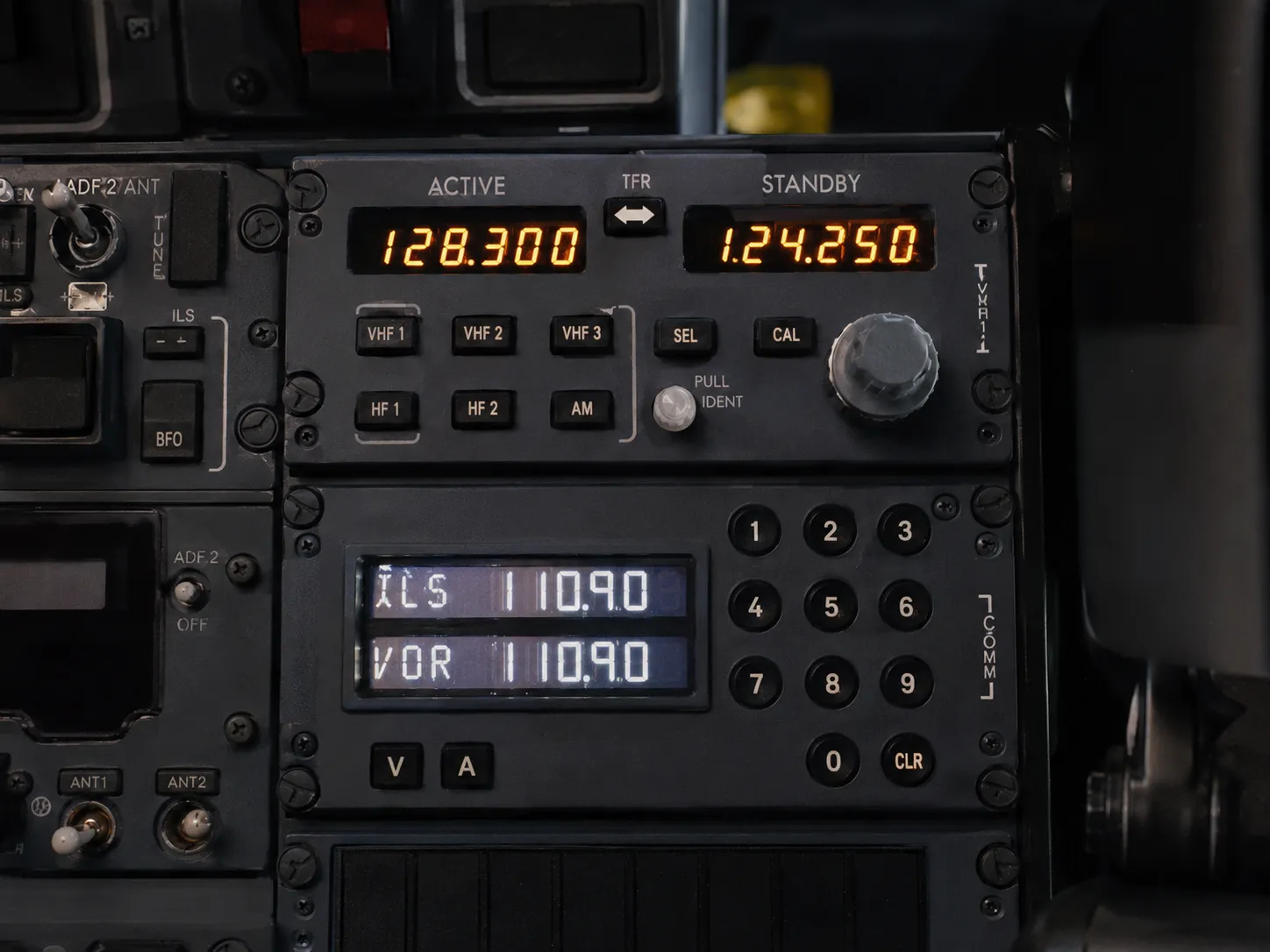 VHF radio panel in the cockpit