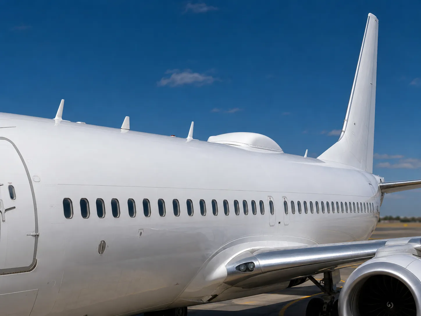 Communication antennas installed on the fuselage of a commercial aircraft