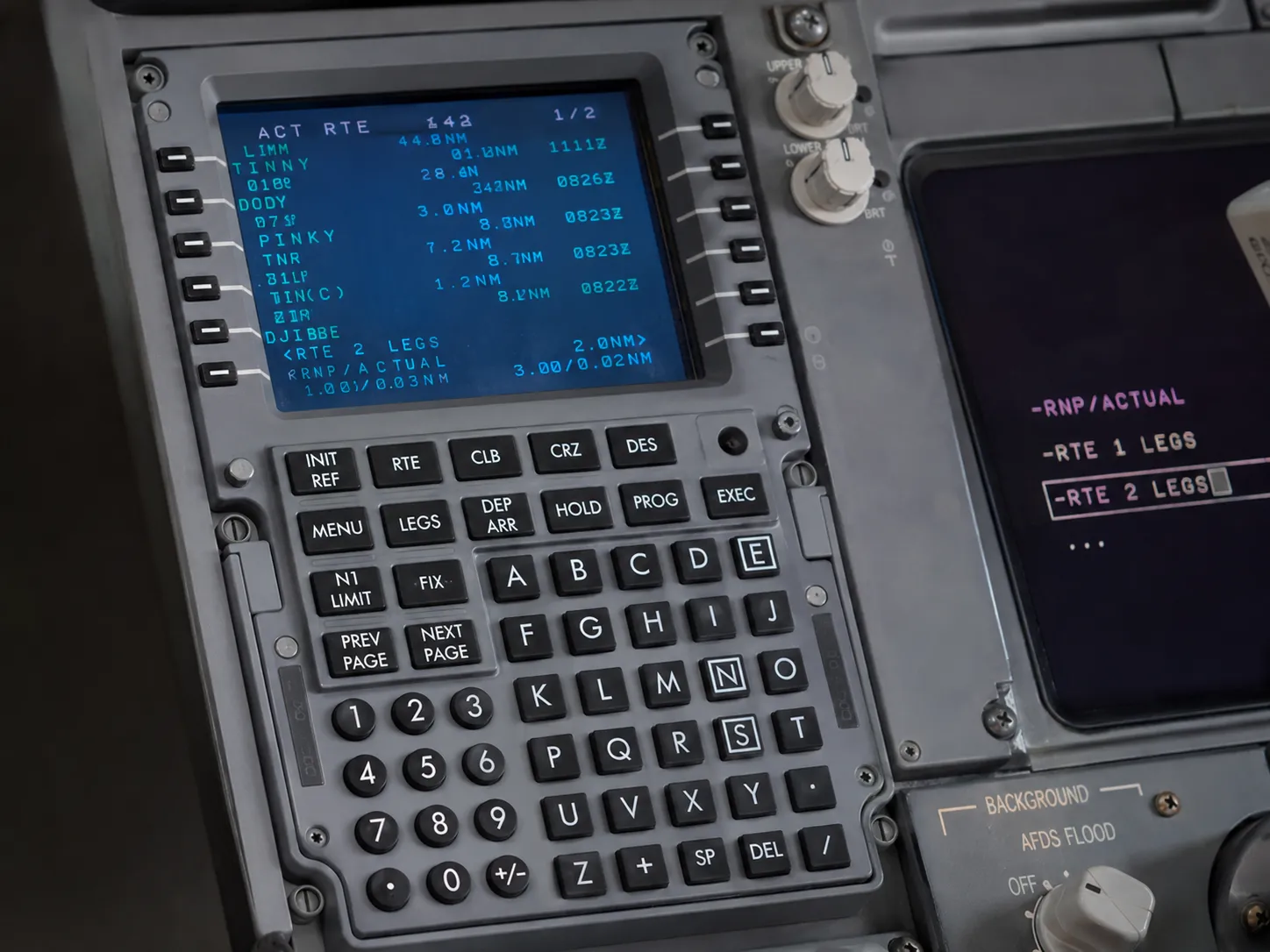 CDU/FMS unit on the aircraft center pedestal