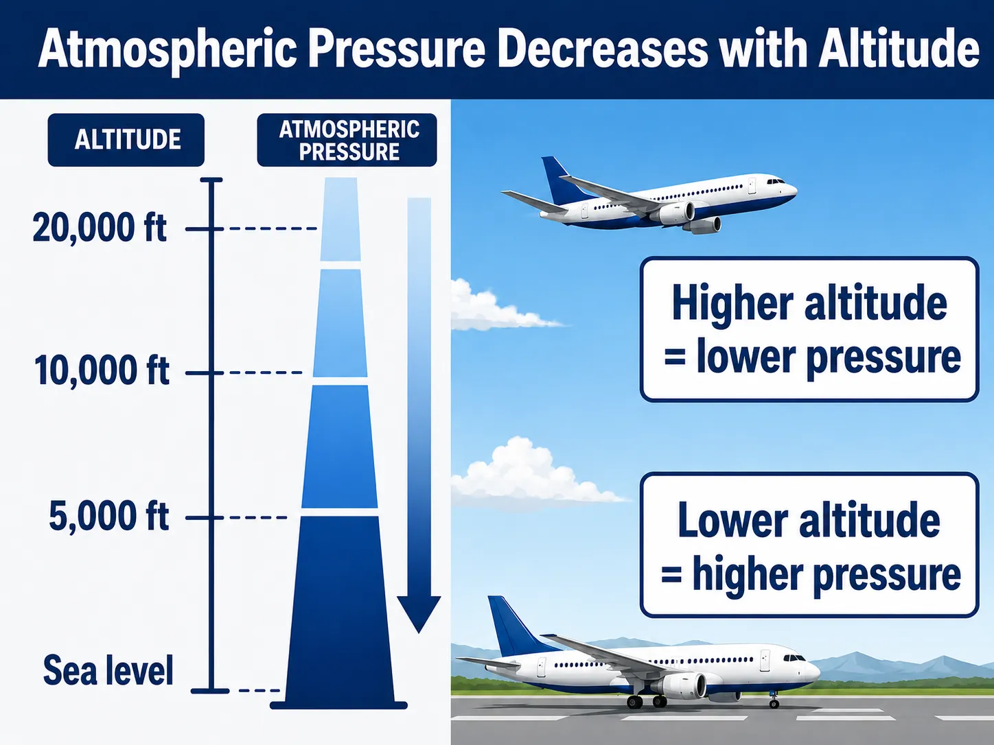 Atmospheric pressure decreasing with altitude